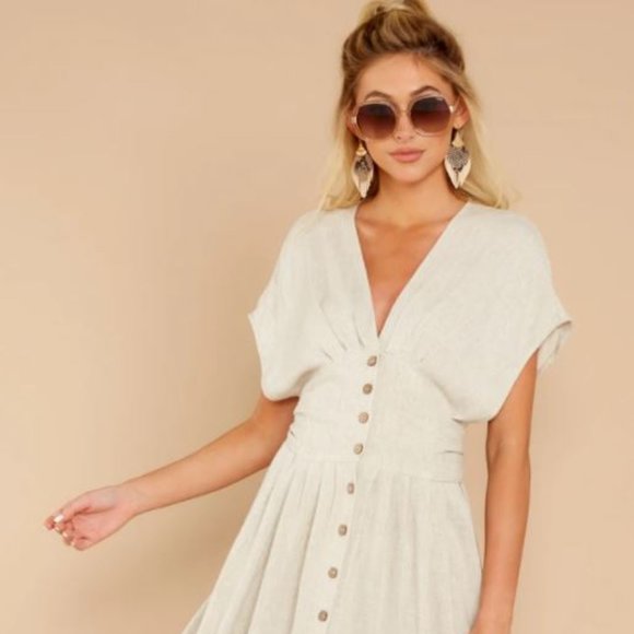 Red Dress Boutique Dresses & Skirts - Boutique Linen Midi Dress Taupe Cream Size Medium